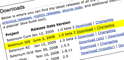 screenshot of selenium download site